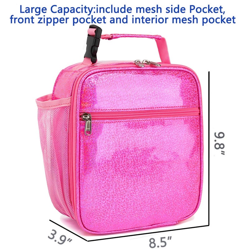 FlowFly Kids Lunch box Insulated Soft Bag Mini Cooler Back to School Thermal Meal Tote Kit for Girls, Boys, PU Pink - Image 3